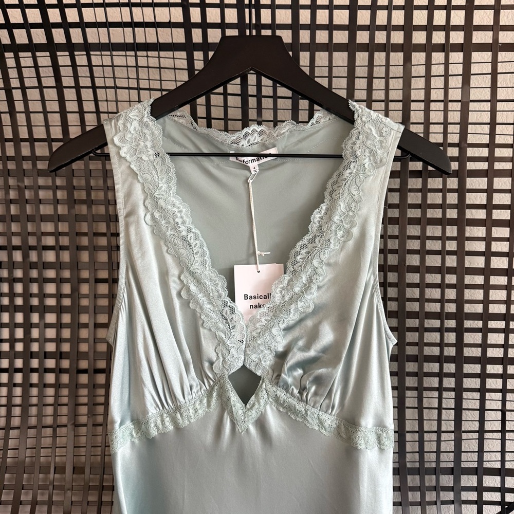 Reformation Light Blue Lace Trim Mini Dress - Picture 6 of 12